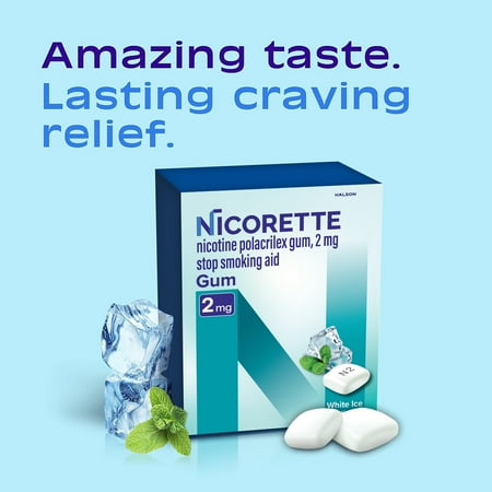 Nicorette Nicotine Gum, Stop Smoking Aids, 2 Mg, White Ice Mint, 20 Count