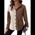 thumbnail image 2 of Blusas de para Mujer, Camisas con Botones, Bolsillos, Mangas Largas, Chaquetas y Abrigos. Marrón M, 2 of 10