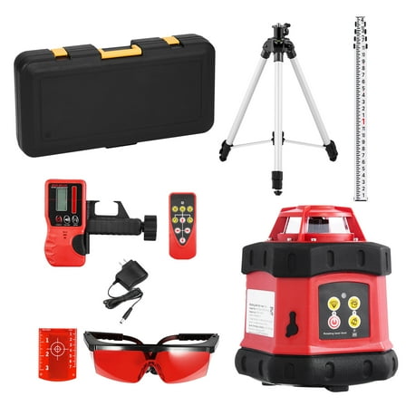 KFFKFF Rotary Laser Level Kit, 984ft 360-Degree Self-Leveling Red Horizontal Laser with Tripod, Receiver, Remote Control, Scale, Carrying Case, IP54 Waterproof, 0.12in/100ft Accuracy