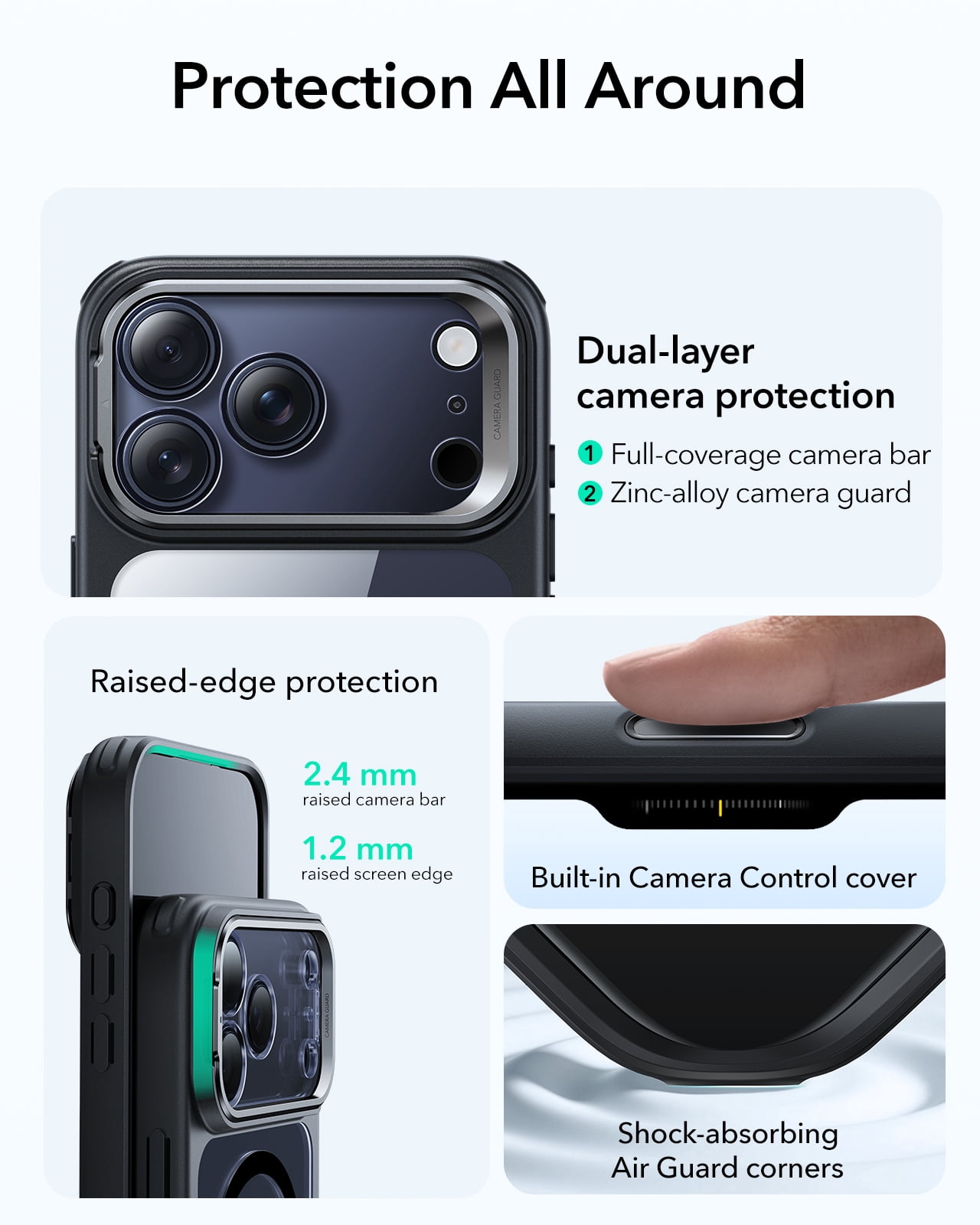 ESR Magnetic Case with Stash Stand Compatible with iPhone 17 Pro Max, Military-Grade Drop Protection & Camera Control Cover, MagSafe Compatible Scratch-Resistant, Clear Black