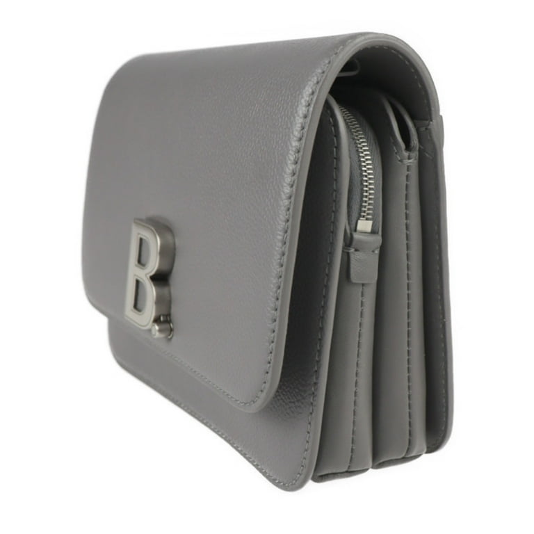 Pre Owned BALENCIAGA Balenciaga shoulder bag 618156 leather gray silver metal fittings wristlet clutch 2WAY B logo Good Walmart