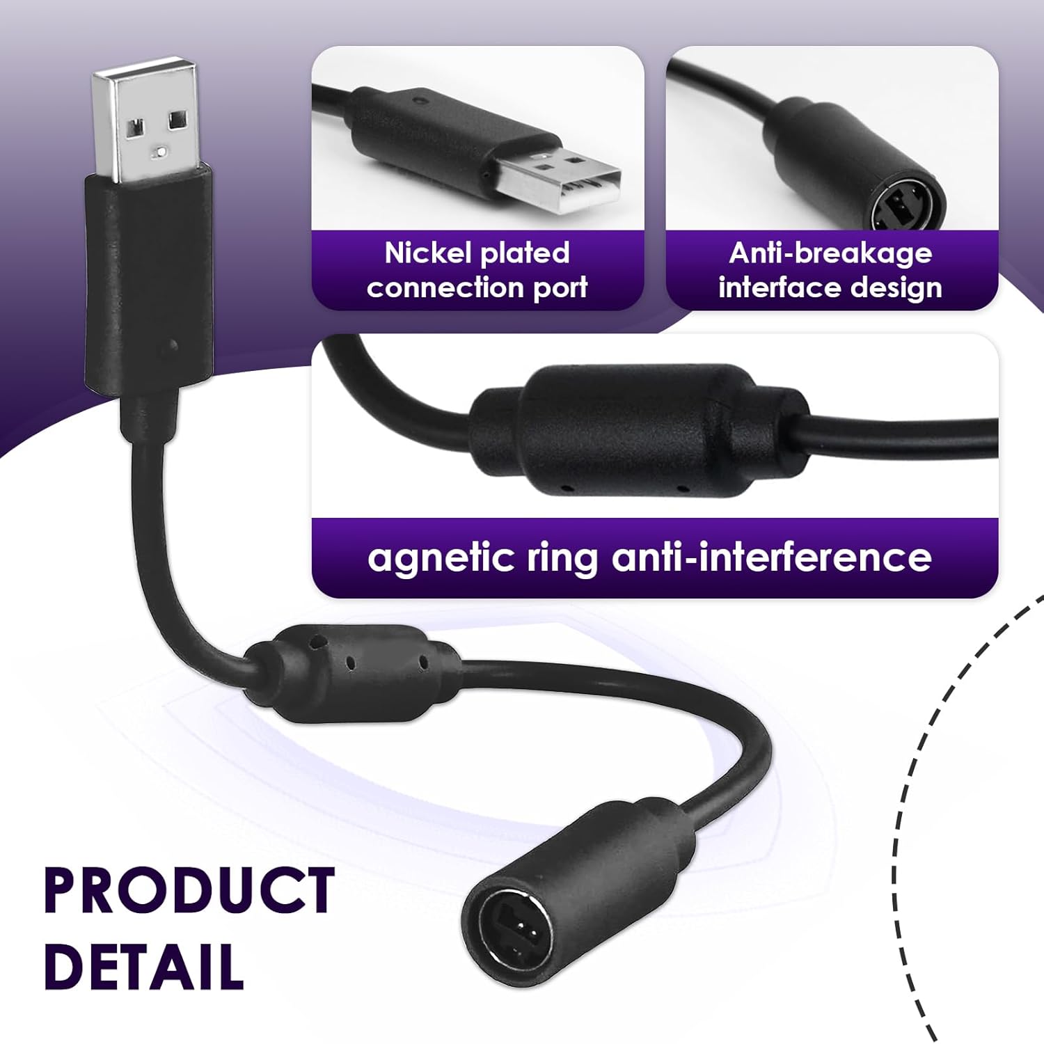 2x Breakaway USB Wired Adapter Cable – For Xbox, Xbox 360, PC – Fits Rock Band, Guitar Hero, Xplorer