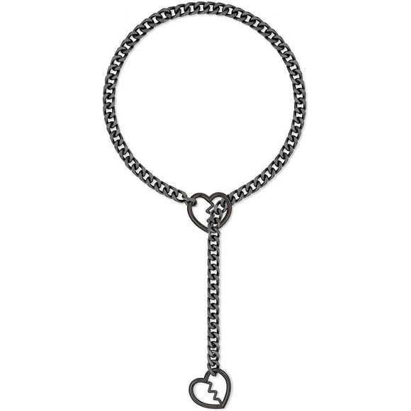 shiyou-Womens Broken Heart O-ring Slip Chain Necklace, Punk Gothic Heart Breaker Cuban Link Chain Choker Adjustable Gold Lariat Y-Necklace