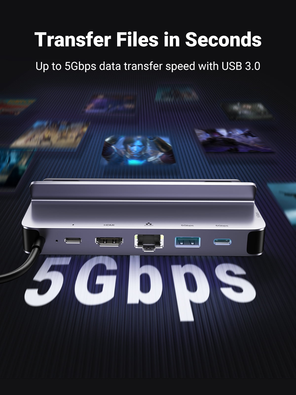 UGREEN 6-in-1 Docking Station for Steam Deck/ROG Ally, with HDMI/USB 3.0Ethernet/Charging Port
