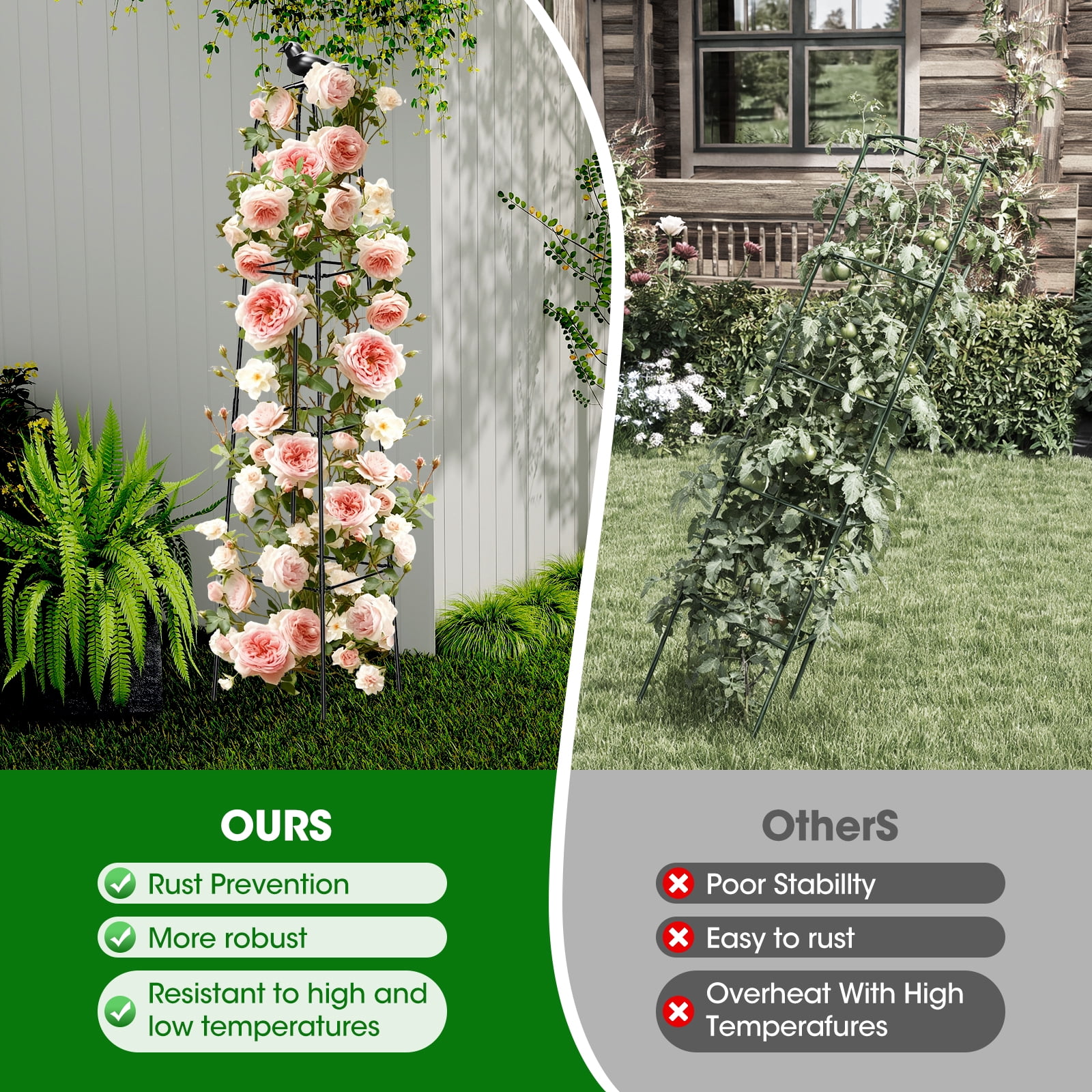 MQHUAYU 67 Inch Adjustable Garden Obelisk Trellis for Climbing Plants , Rustproof Metal Plant Support Frame, Outdoor Indoor Climbing Vine Cucumber Tomato Growing Stand