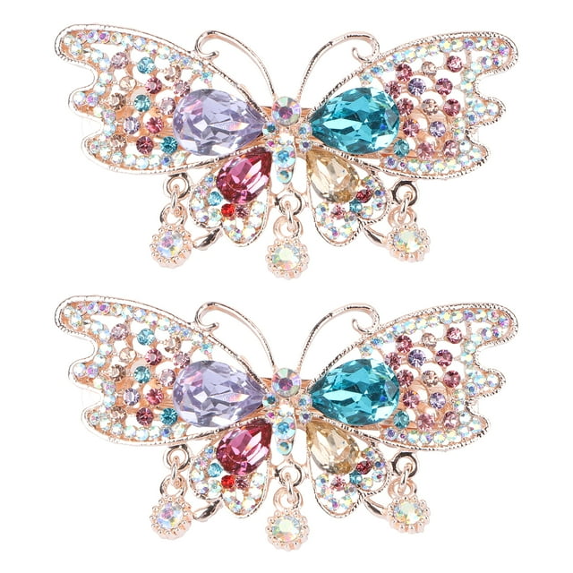 2pcs Crystal Ponytail Holders Hair Barrettes Automatic Hair Clips for Woman Girl