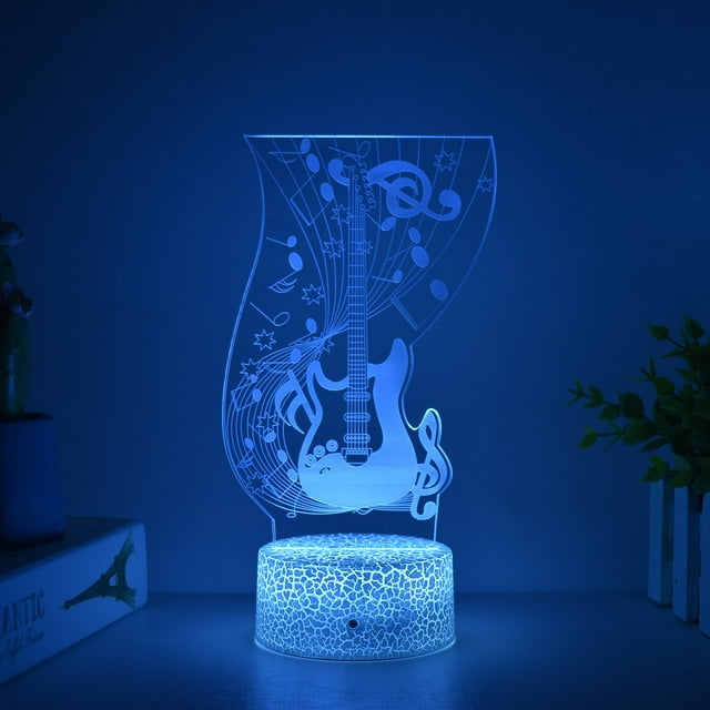 Guitarras LED 3D con luz nocturna que cambian de color para niños con base