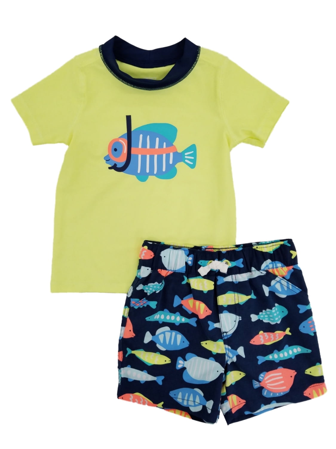 Carter's Carters Infant Boys Yellow Fish Rash Guard & Swim Trunks Set