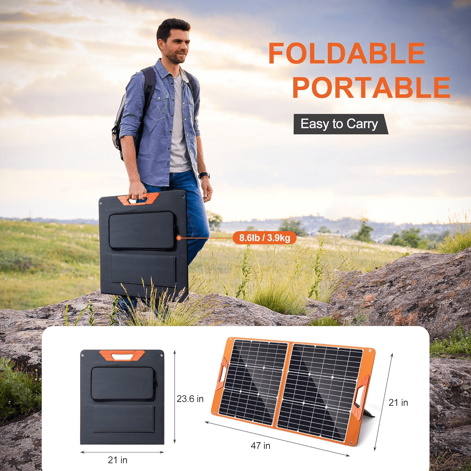SOLPOWBEN 100W Portable Solar Panel, 24% High-Efficiency Foldable Solar Charger for Power Station Generator, Phones, IP65 Waterproof for Camping RV Off-Grid Emergency