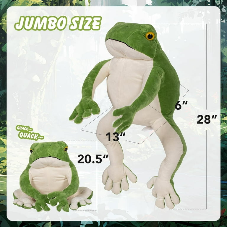 BRINJOY Giant Frog Stuffed Animal, 28 Large Plush Green Tree Frog W/Magnet, Christmas Stickers, Big Stuffed Lifelike Frog, Jumbo Oversized Toy for