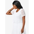 thumbnail image 3 of Jessica London Women's Plus Size V-Neck Short Sleeve Open Front Button Up Crochet Shrug, 3 of 6