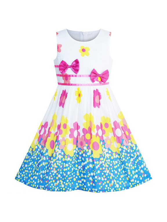 Girls Dress Flower Purple Bow Tie Summer Sundress 6 Years