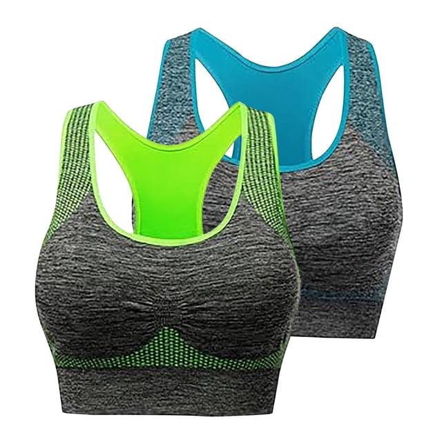 FAIWAD 2 Pack Racerback Sports Bras for Women Medium Support Padded Bralettes Wireless Workout Crop Tank Tops
