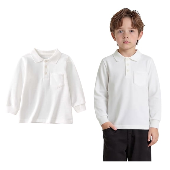 Youth Polo Shirts for Boys Long Sleeve White Button down Shirt Boys Casual Collared Shirts Boys Uniform Shirts Boys Clothes 3-4 Years