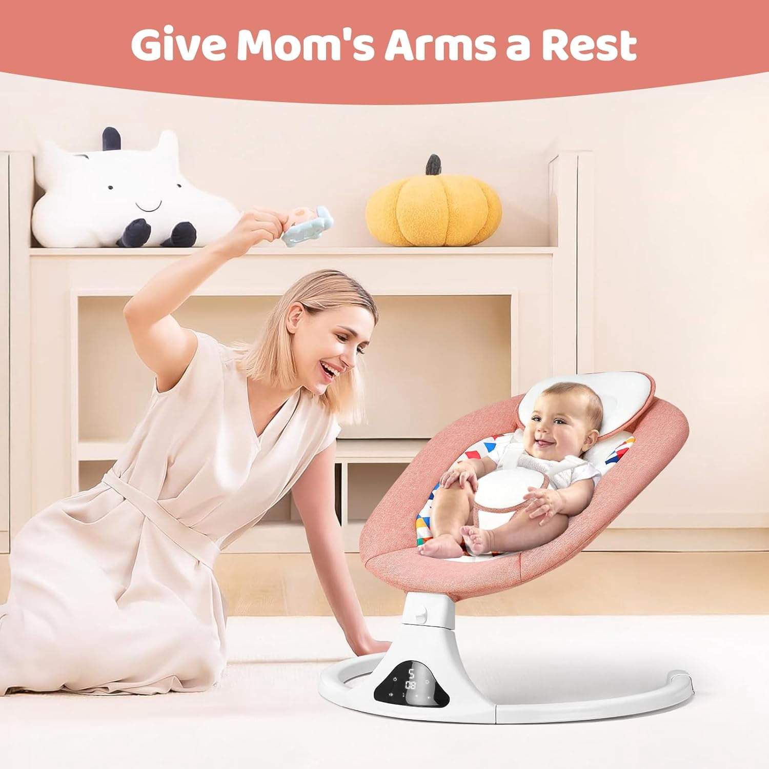Baby Swings for Infants, Pink Infant Swing with 5 Speeds, 12 Soothing Melodies, Bluetooth & Remote Control, Portable Baby Swing for Indoor and Outdoor