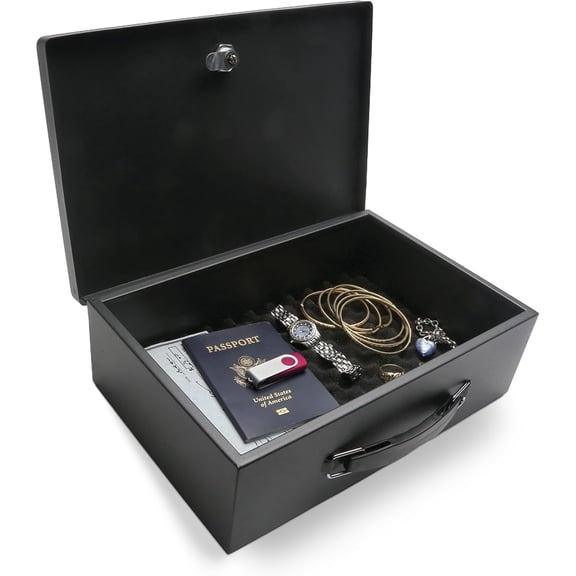 Small Safe Box for Home - Fire Resistant Documents Lock Box with Keys - Steel Security with Key Lock for Personal Items, Jewelry, Money - 0.17 Cubic Feet - Black