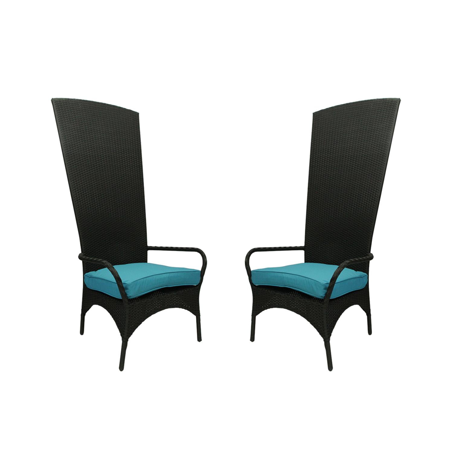 Set of 2 Black Resin Wicker Outdoor Patio King Chairs Blue Cushions by CC Outdoor Living