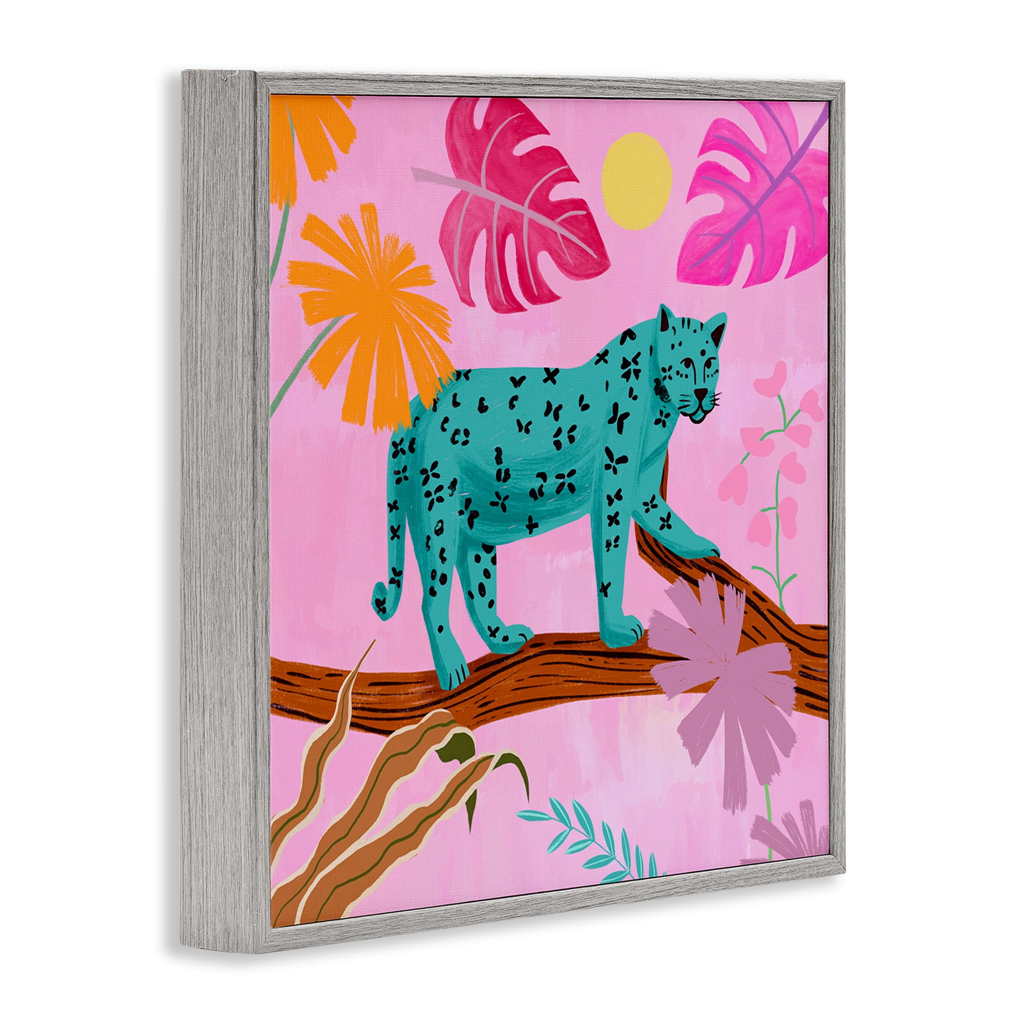 Stupell Industries Patterned Leopard on Branch Animals & Insects Painting Gray Framed Art Print Wall Art, 12 x 12