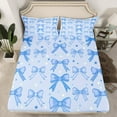 thumbnail image 2 of Manfei Princess Ribbon Child Twin Sheet Sets, Blue Stars Print Twin Fitted Sheet, Kawaii Bowknot Bow Flat Sheet, Breathable Home Decor, 3pcs, 2 of 7