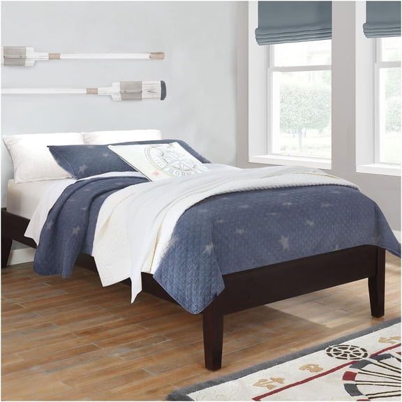 JERFIT Cappuccino Brown Queen Size Platform Bed Frame with Tapered Legs, Modern Wood Bedroom Furniture for Master Bedroom