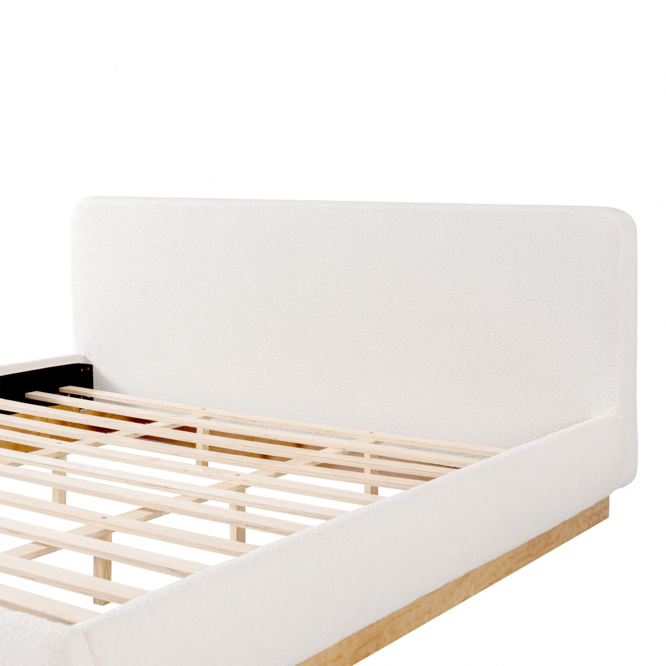 Christopher Knight Home King Boucle Upholstered Platform Bed Frame with Headboard, Natural+White