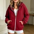 thumbnail image 2 of Girls Solid Zip Up Hoodie Jacket, Casual Long Sleeve Hooded Sweatshirt Coat, Soft Warm Outerwear for Kids Autumn Winter School Daily Leisure Wear(Red,5-7 Years), 2 of 5