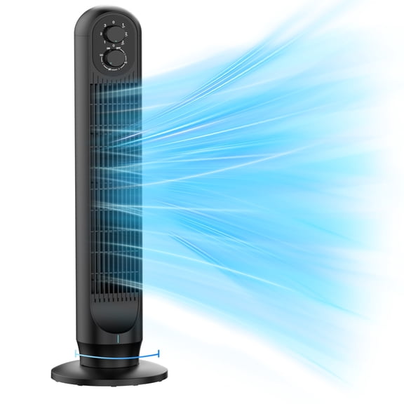 Tower Fan, 31" Oscillating Standing Fan for Home, Patbrela  Floor Fan with 360° Dual Knob Control, 3 Speed, Timer Bladeless Fan for Bedroom Office