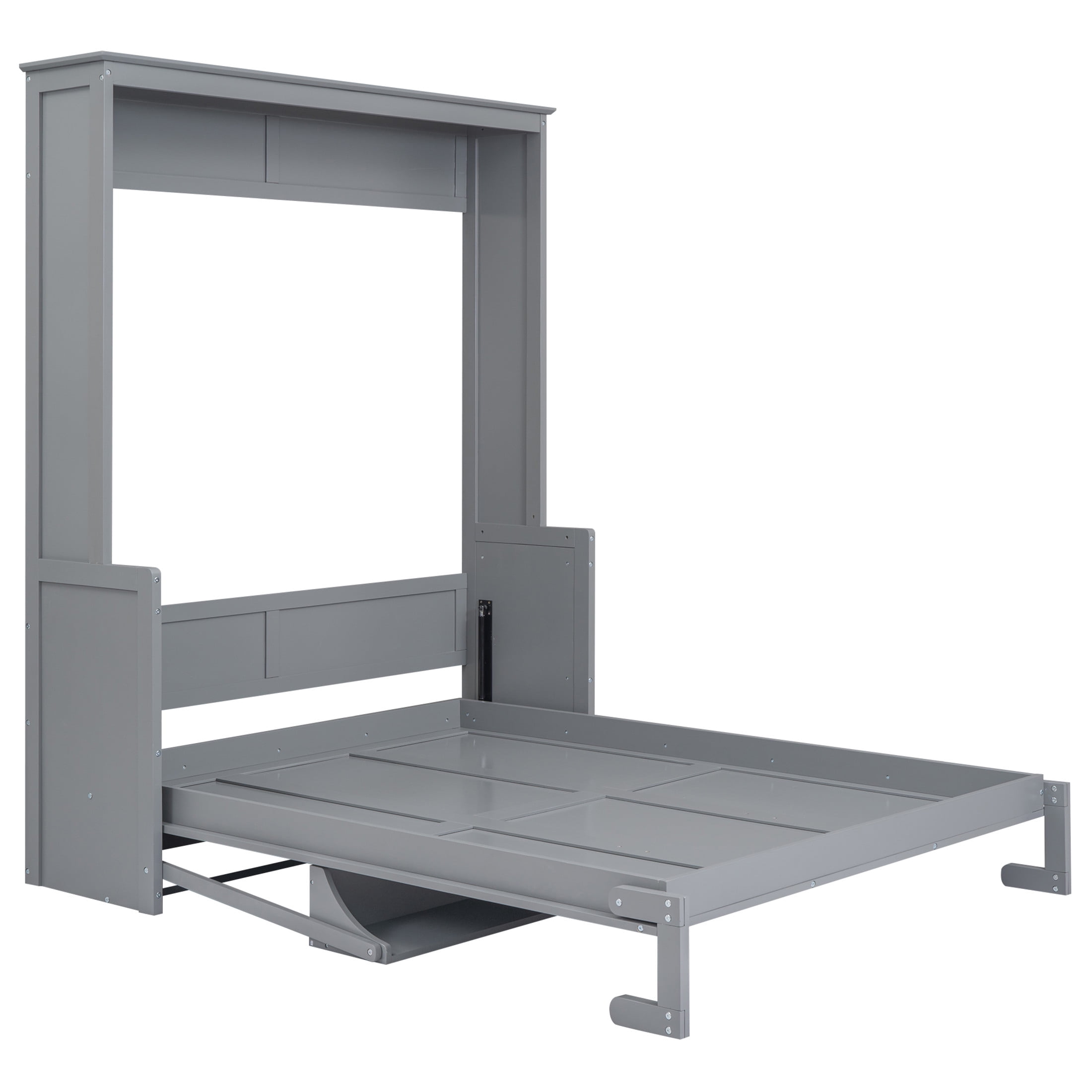 Noble House Blair Queen Size Murphy Bed with Shelf and Desk, Folding Cabinet Wall Bed, Space Saving, Gray