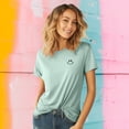 thumbnail image 3 of Dalix Smile Face Embroidered Soft Cotton Short Sleeve T Shirt Womens in Dusty Blue XL X-Large, 3 of 5
