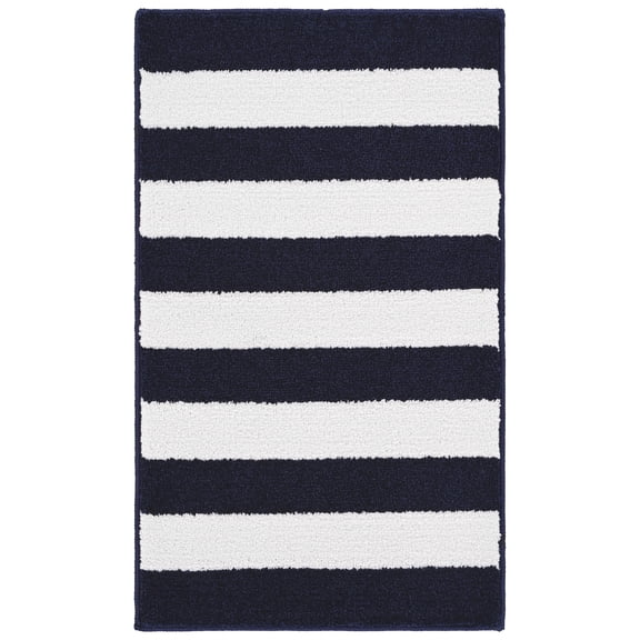 Garland Rug Beach Stripe Washable Navy/White Bathroom Rug, 21" x 34"