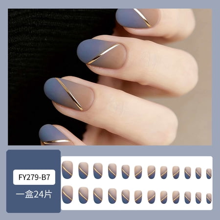 Foreign trade best-selling 3D three-dimensional gilt wearable nails Curry blue matte nail nail pieces 24 pieces of finished fake nails mixed batch