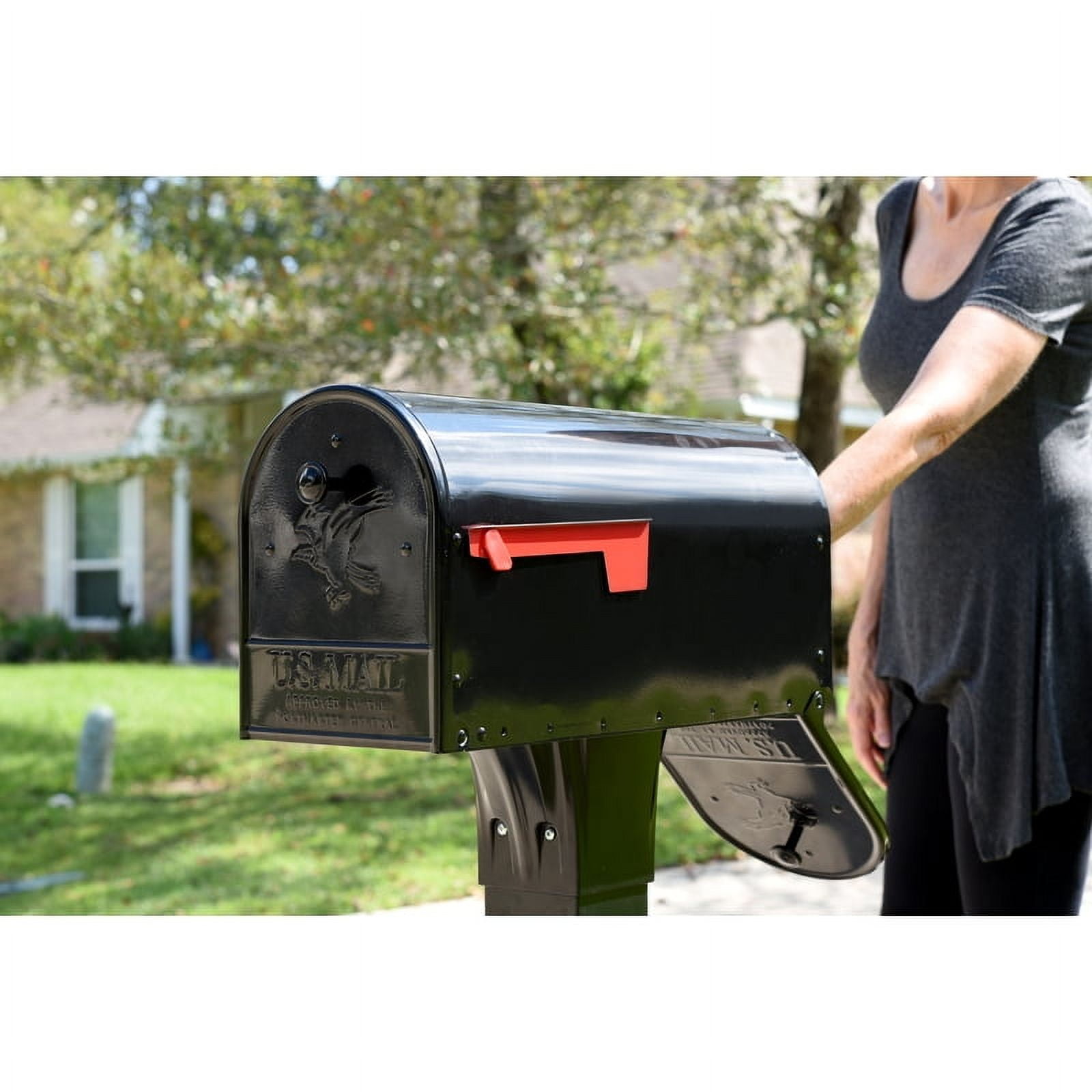 Gibraltar Mailboxes Outback Double Door, Large, Steel, Post Mount Mailbox, Black, OM160B01