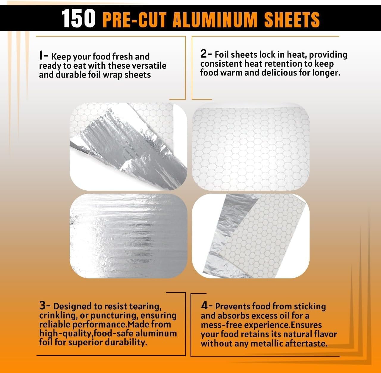 150 sheets Insulation Sandwich Wrapping Paper Aluminum Foil Sheets - 10 3/4" x14" - Aluminum Foil Sandwich Wrap Sheets For Sandwich Wraps, Burritos and BBQ