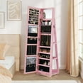 thumbnail image 4 of Costway 360° Rotatable Jewelry Cabinet Armoire 2-in-1 Lockable Mirrored Pink, 4 of 9