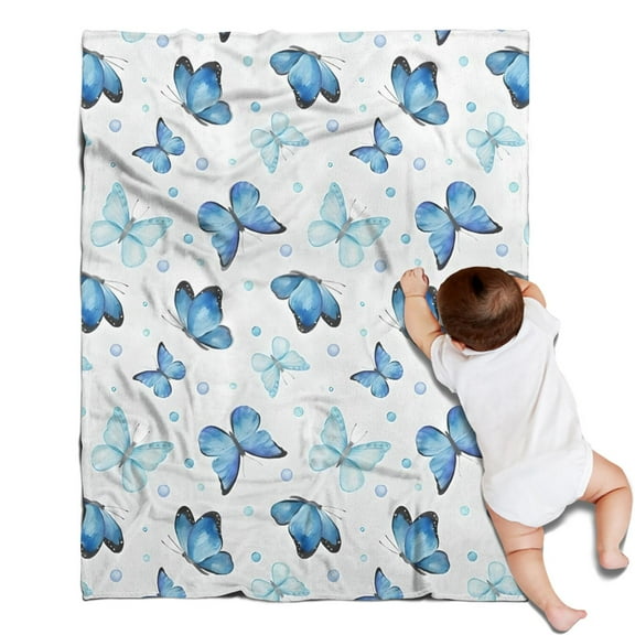 Blue Butterfly Pattern Blanket,Comfortable Soft Flannel Throw Blanket,All Season,Warm Lightweight Blankets for Sofa Bed Couch Living Room Chair,30"x40"