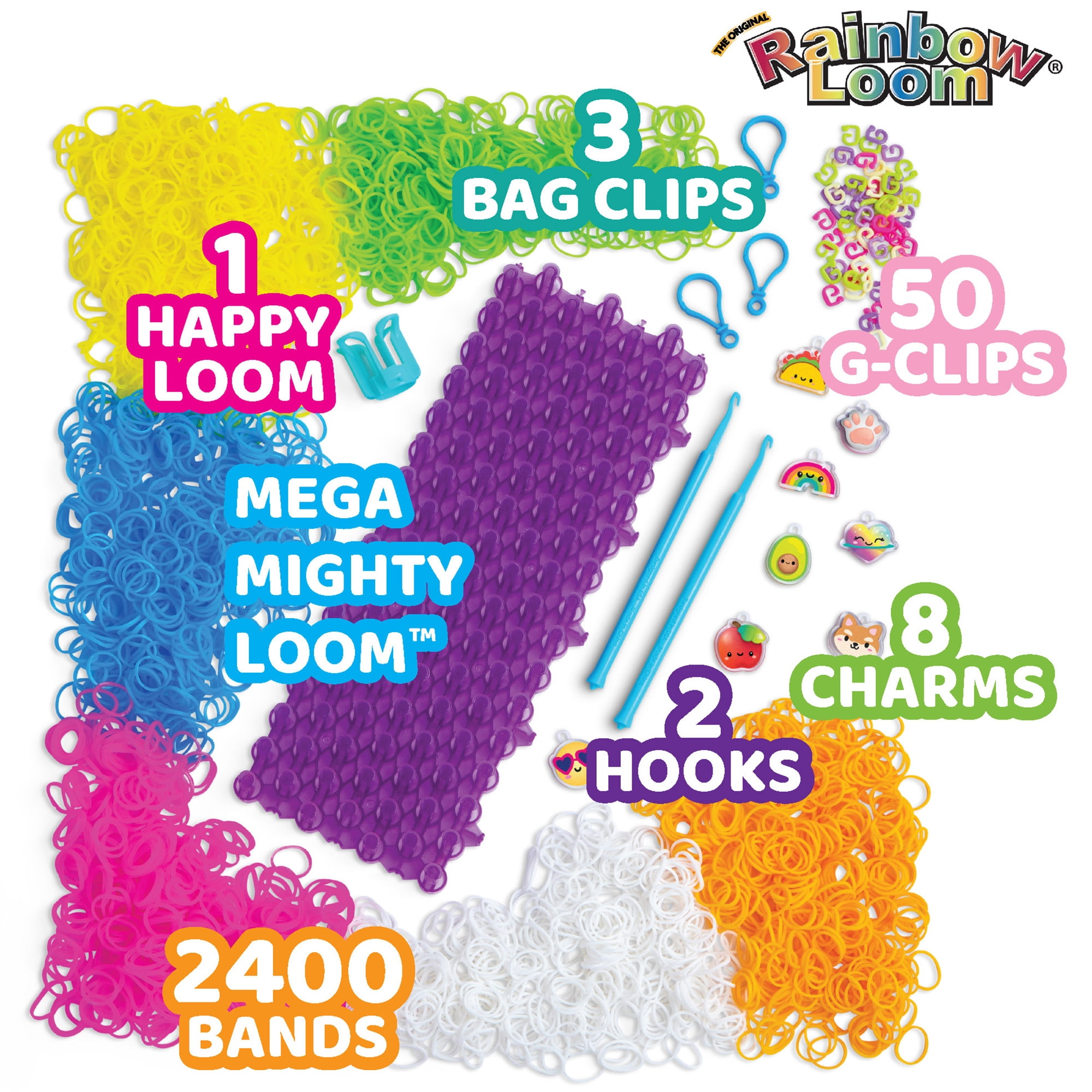 Rainbow Loom: Mega Mighty Loom - Rubber Band Jewelry Craft Kit, Large Loom Set for Intricate Bracelet Designs w/ Cute-tique Charms-Hooks-Clips, Kid 6+