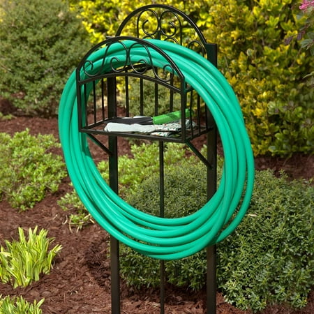 Liberty Garden 5-Prong Gauge Steel Scroll Water Hose Stand with Storage ...