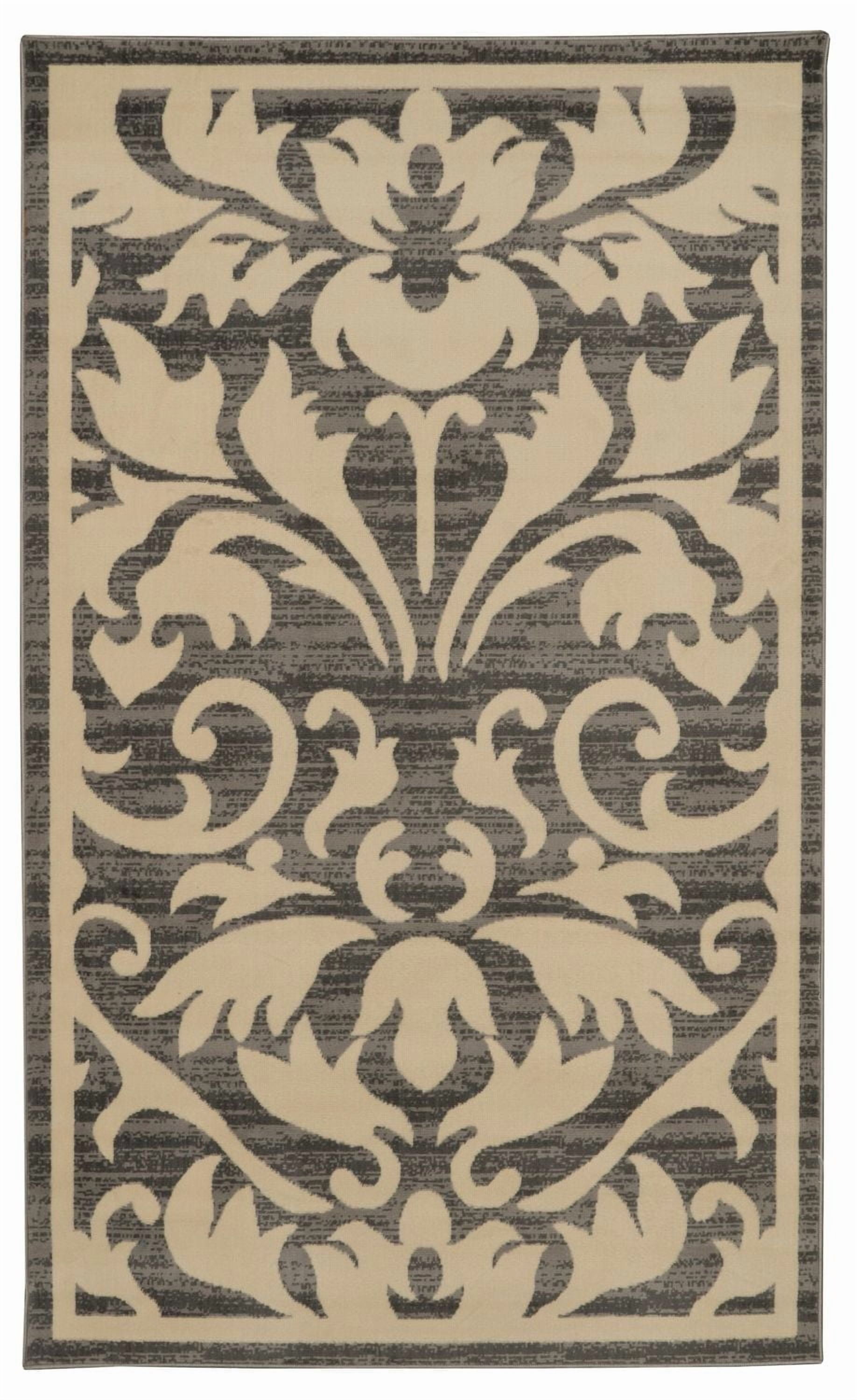 Capri Damask Grey & Bone 4' 3" x 7' 3" Area Rug