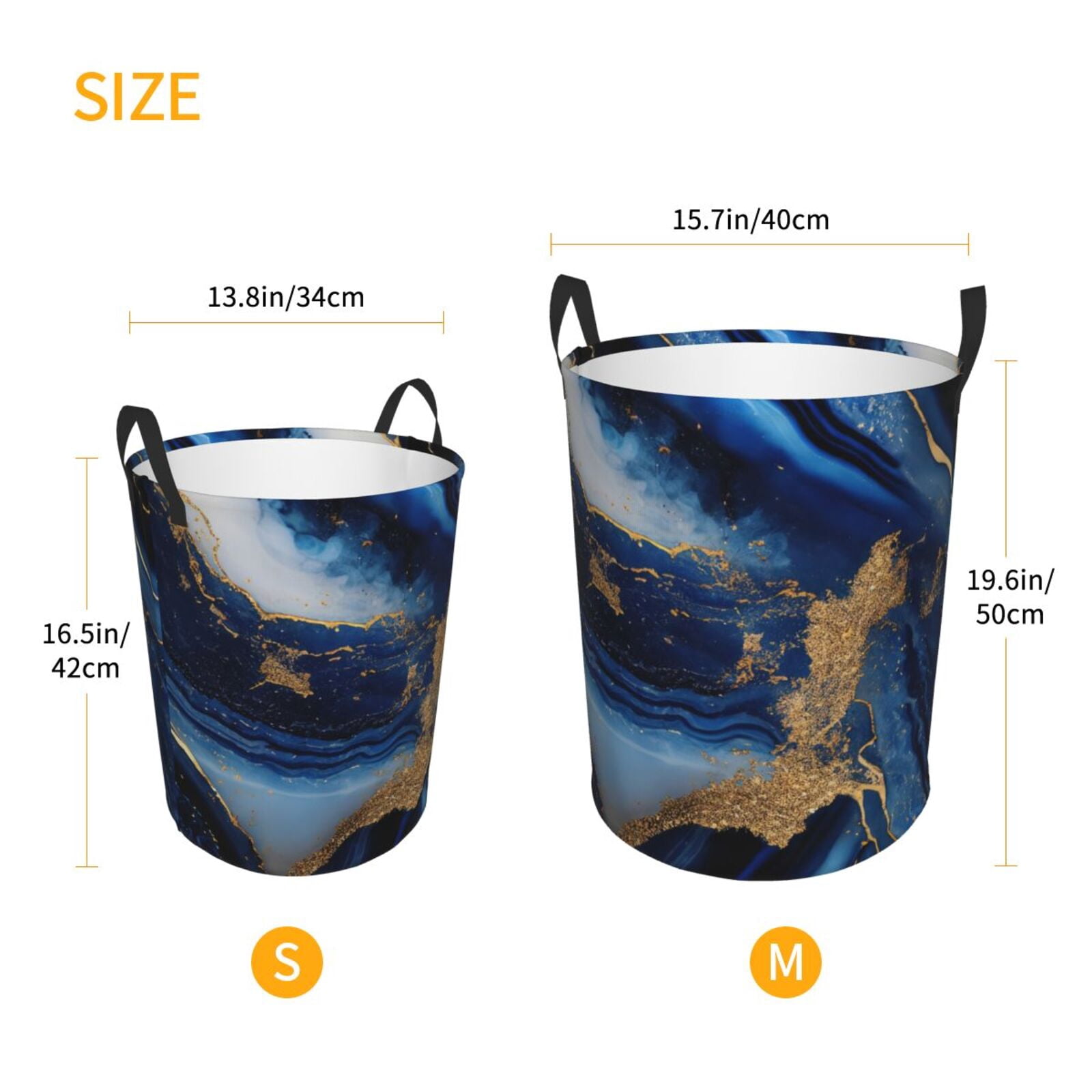 Large Laundry Basket with Handles - Navy Blue Marble Kids Baby Dirty Clothes Laundry Hamper for Bedroom Aesthetic
