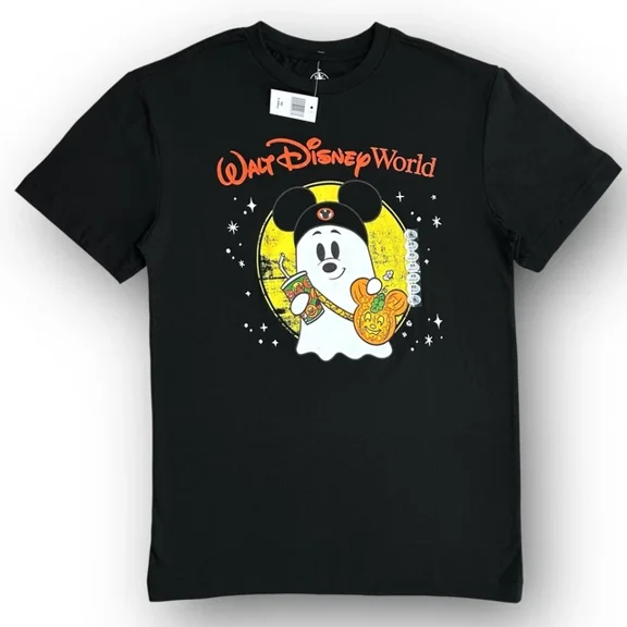 Disney Parks 2025 Halloween Mickey Mouse Ghost Pumpkin Adult T-Shirt Size NEW