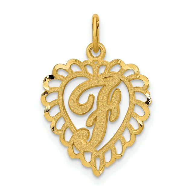 14k Yellow Gold Heart Dainty Letter F Initial Name Monogram Necklace Charm Pendant