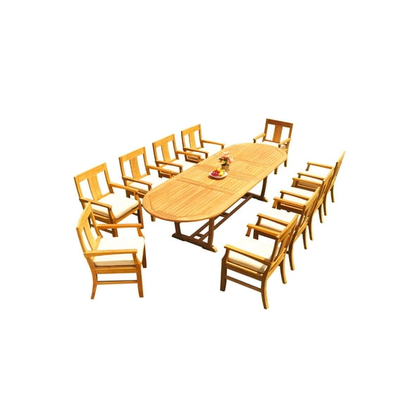 Grade-A Teak Dining Set: 10 Seater 11 Pc: 118" Mas Oval Trestle Leg Table And 10 Osborne Arm Chairs Outdoor Patio WholesaleTeak #51OS1711