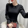 thumbnail image 6 of Fashion O-neck Elastic Female Pullover Sweater Lantern Sleeve Buttons Women Jumpers Knit Tops Winter Clothes Women Pull Femme, 6 of 6