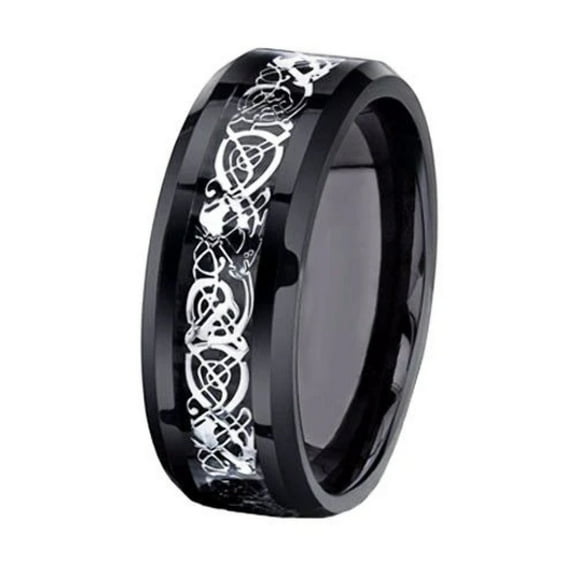 Beveled Silver Dragon Tungsten Wedding Ring