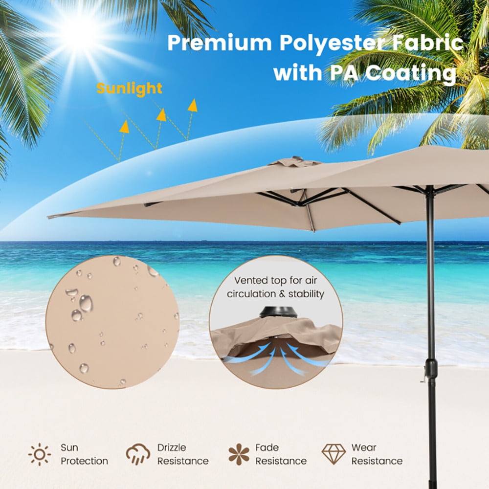 Aimee Lii 15 Feet Double-Sized Patio Umbrella with Crank Handle and Vented Tops, Sunbrella Patio Umbrellas, Brown