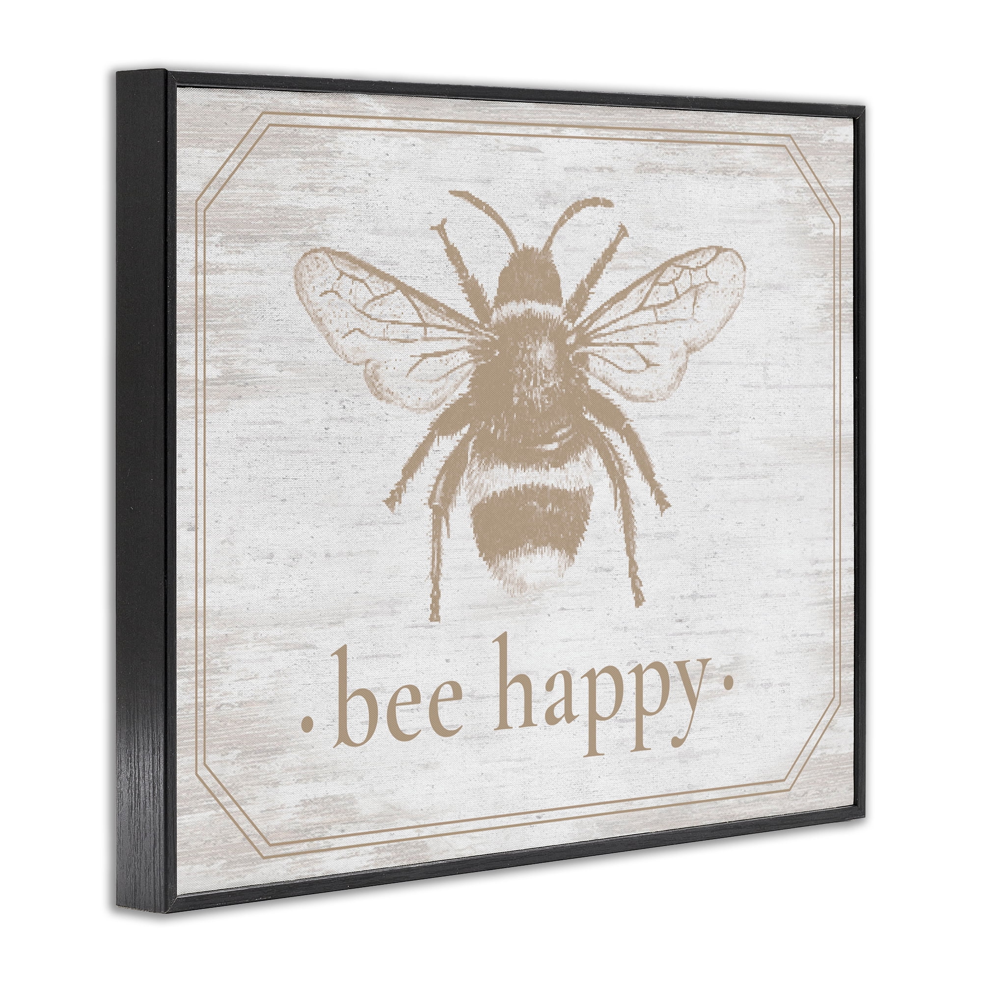 Bee Happy with Rustic Border Black Framed Giclee Art, design by Lettered and Lined