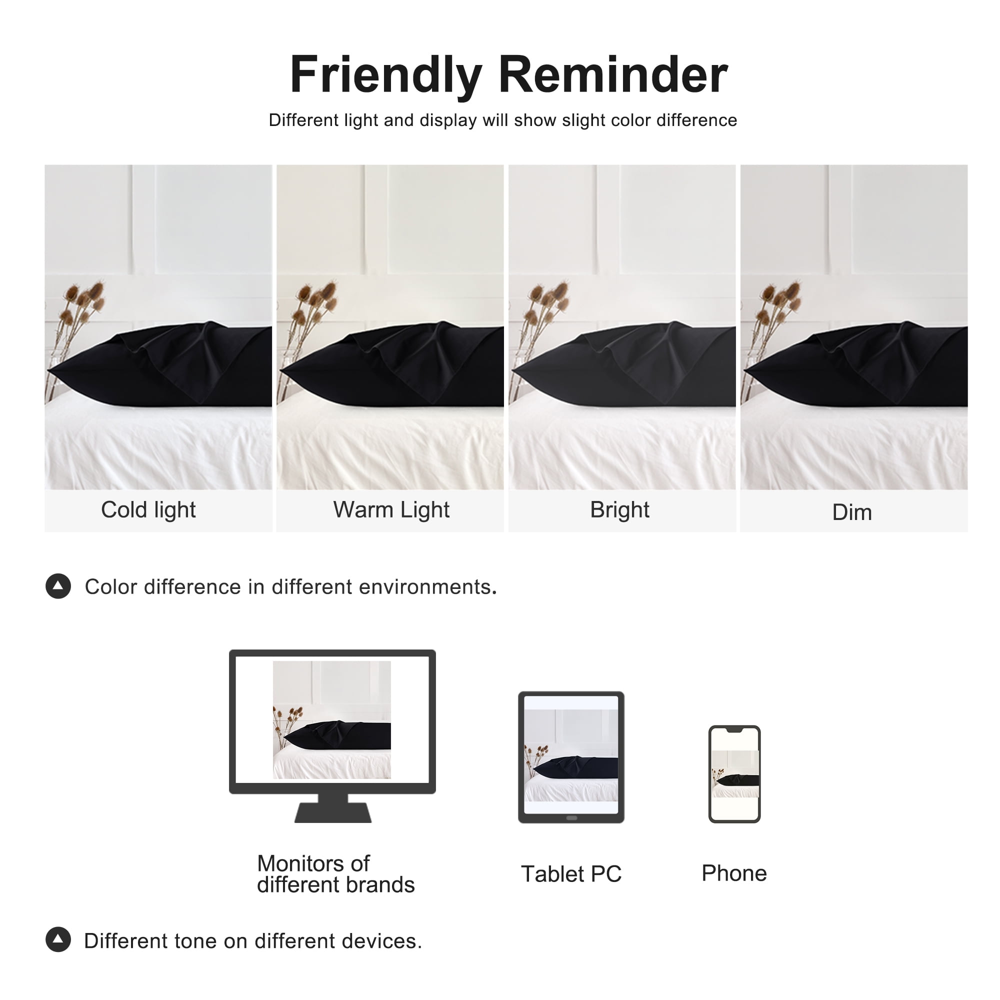 3 Pack Breathable Egyptian Cotton Body Pillow Covers, 20" x 48", Black