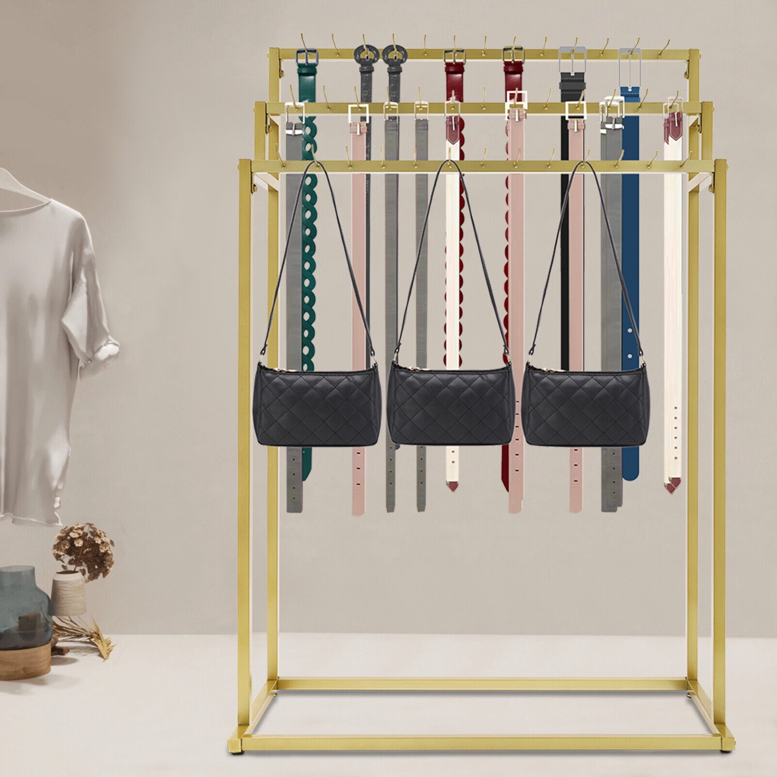 3-Tier Belt Hanger, Floor Mounted Belt Hanger, Metal Belt Organizer with 39 Hook