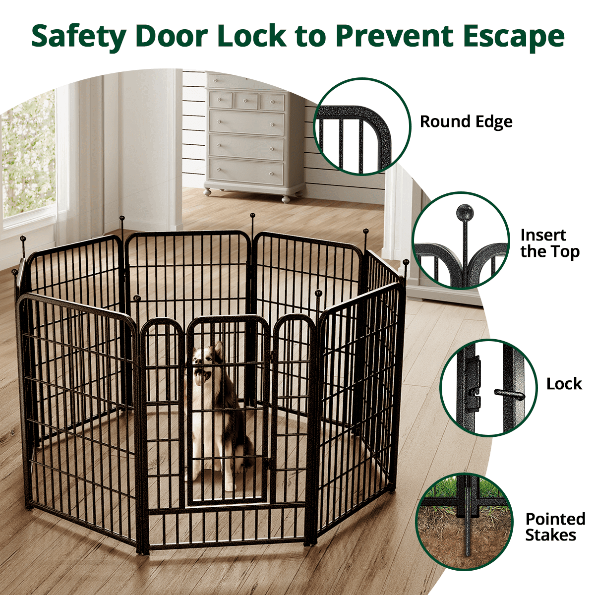 DomiPet Dog Playpen 8 Panels 40Inch Heavy Duty Dog Pen Pet Fence Playpen Indoor Outdoor