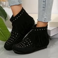 thumbnail image 7 of Tao Tao Womens Moccasins Fringe Ankle Boots Retro Suede Leather Tassel Studded Moccasins Shoes Non Slip Flat Heel Fall Winter Casual Fashion Booties With Zipper Black 36, 7 of 7